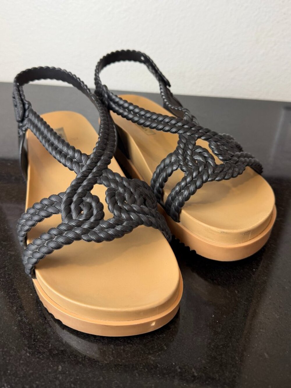 Melissa + Salinas‎ Cosmic Women’s Sz 9 Vegan Sandal Black Braided Texture